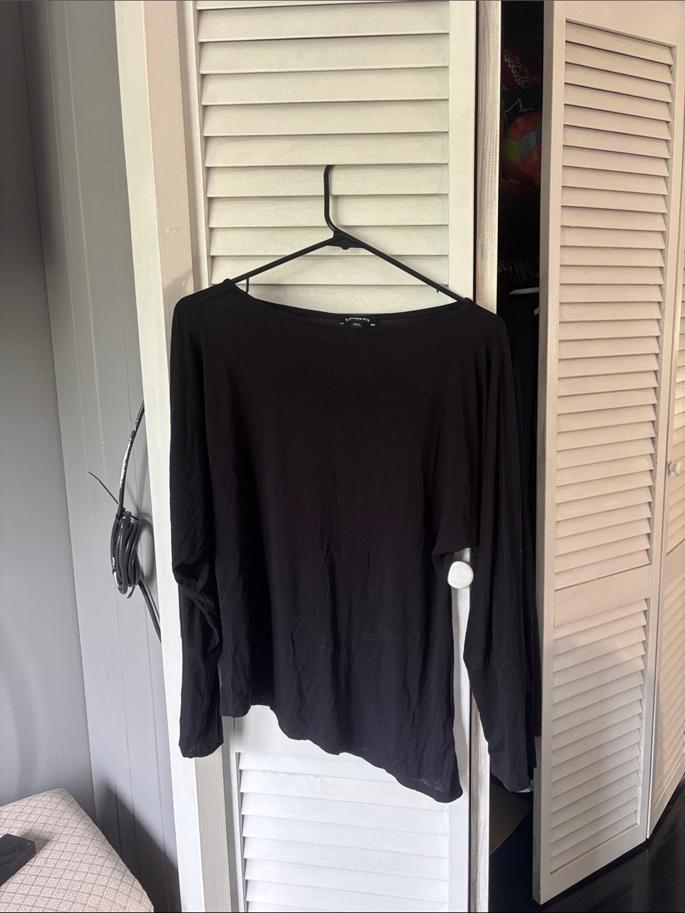 Express Black Long-Sleeve Boatneck Top